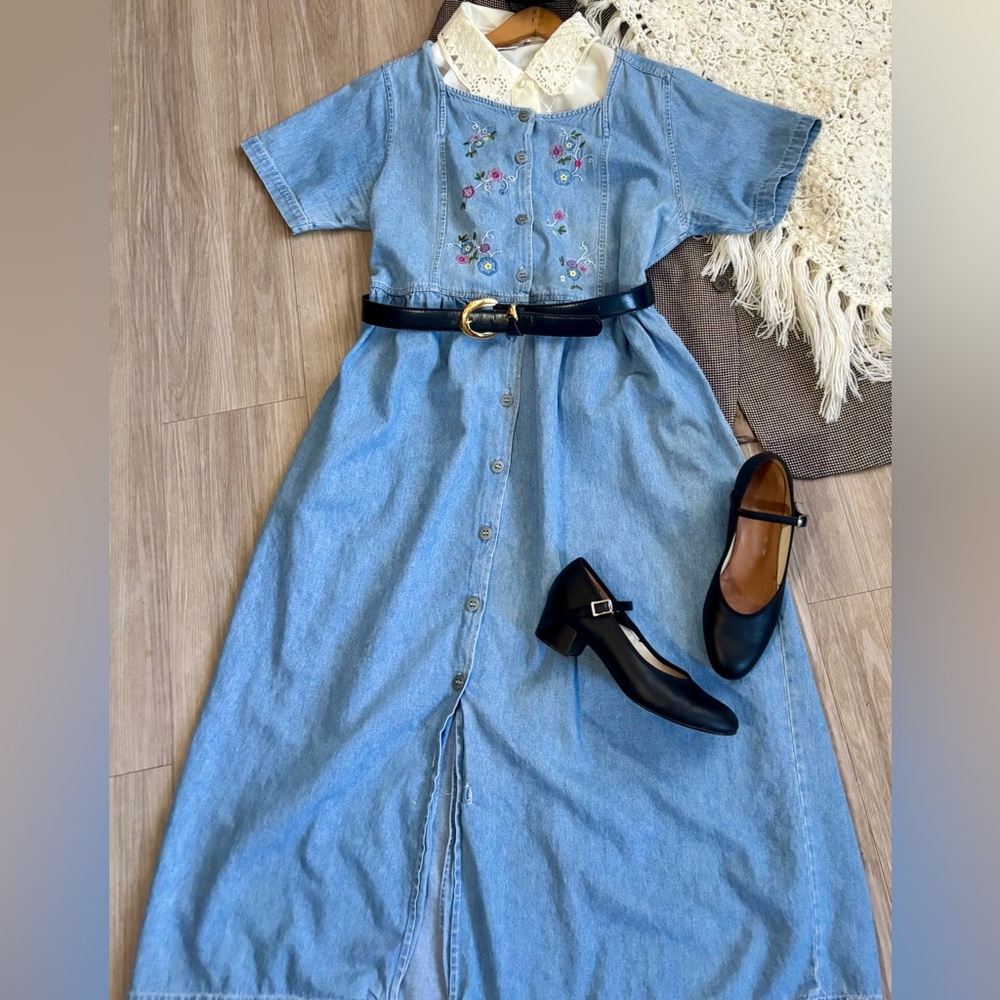 Embroidered Denim Maxi Dress-medium